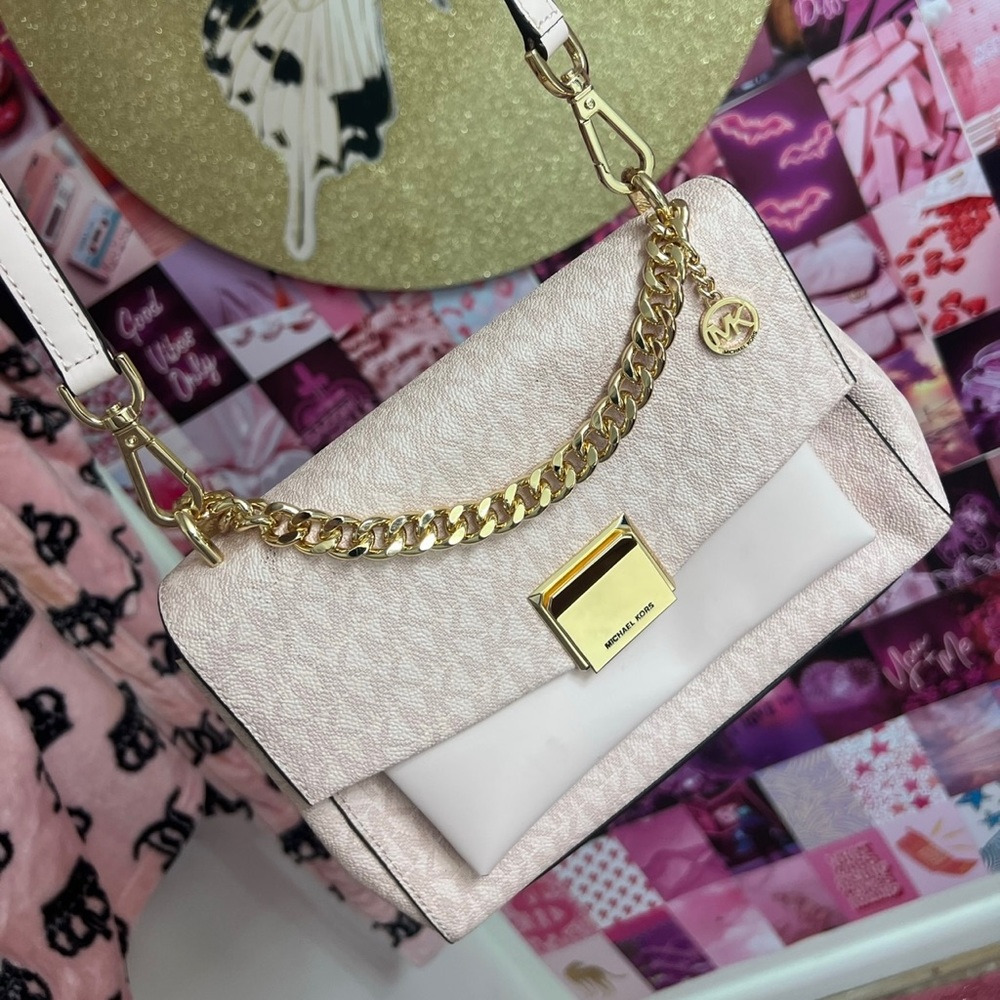 MICHAEL KORS DARK POWDER BLUSH LITA MEDIUM TWO TONED CROSSBODY BAG